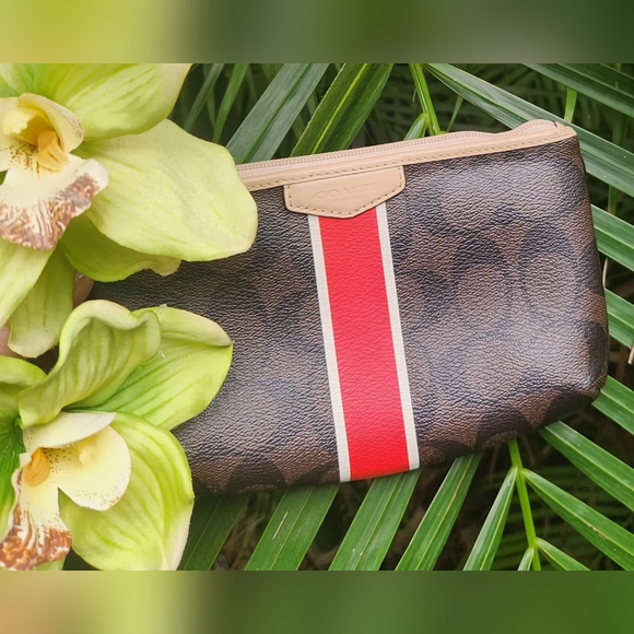 Coach Handbags - Like New Coach small wristlet..Gorgeous brown with red and white stripe!